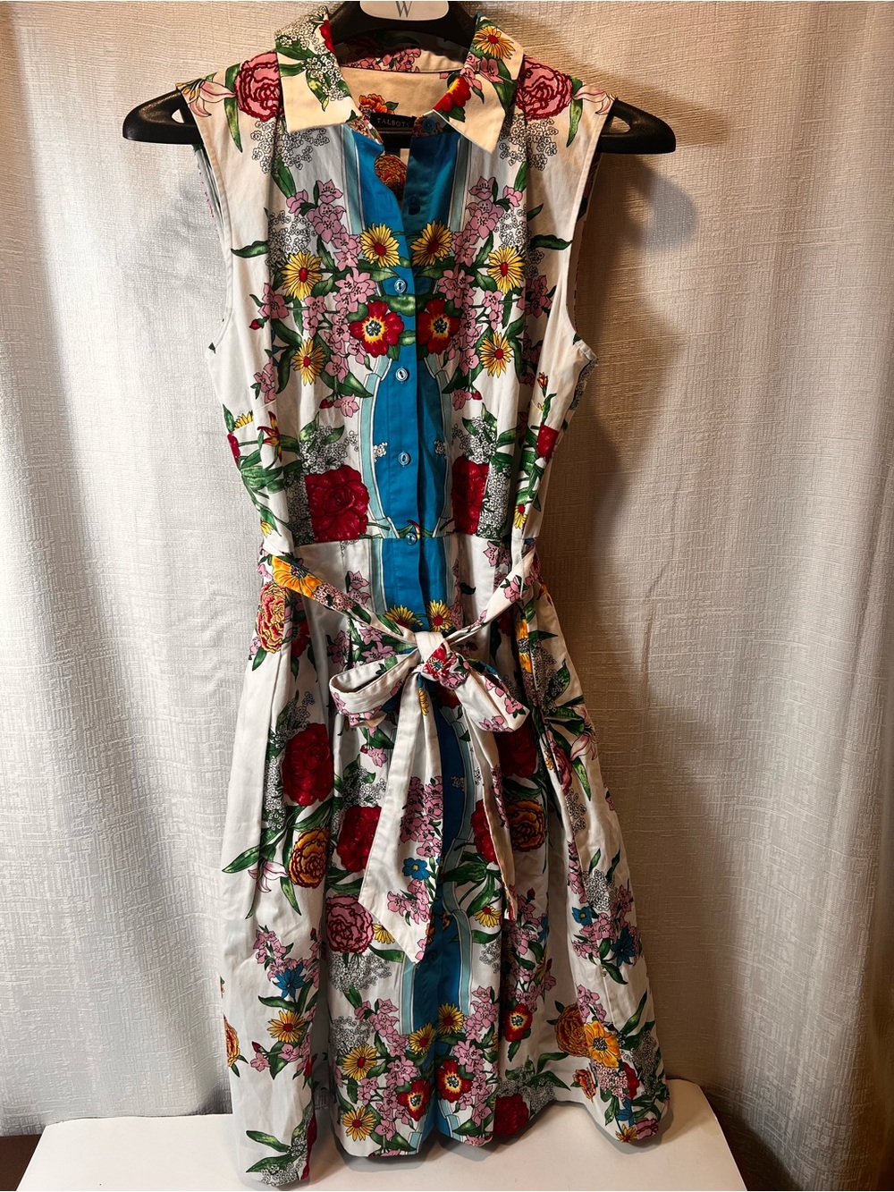 Talbots White Floral Midi Dress with Blue Placket - Picture 2 of 9